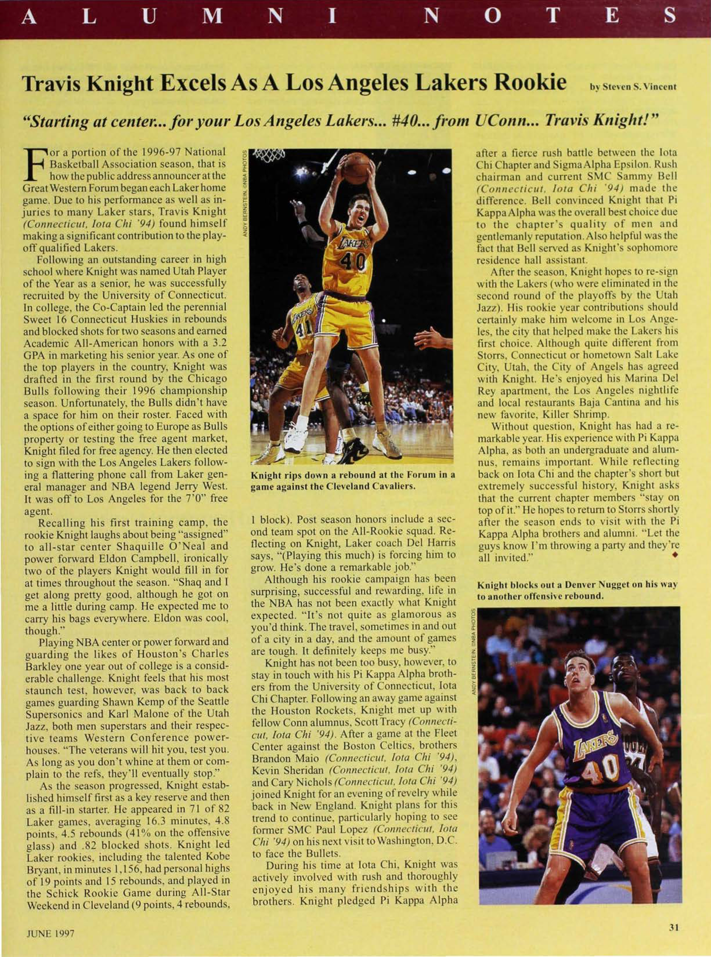 Alumni Notes: Travis Knight Excels as a Los Angeles Lakers Rookie